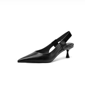 Lumuta Women 9.5 Black Pointed Toe Slingback Kitten Heels Faux Leather